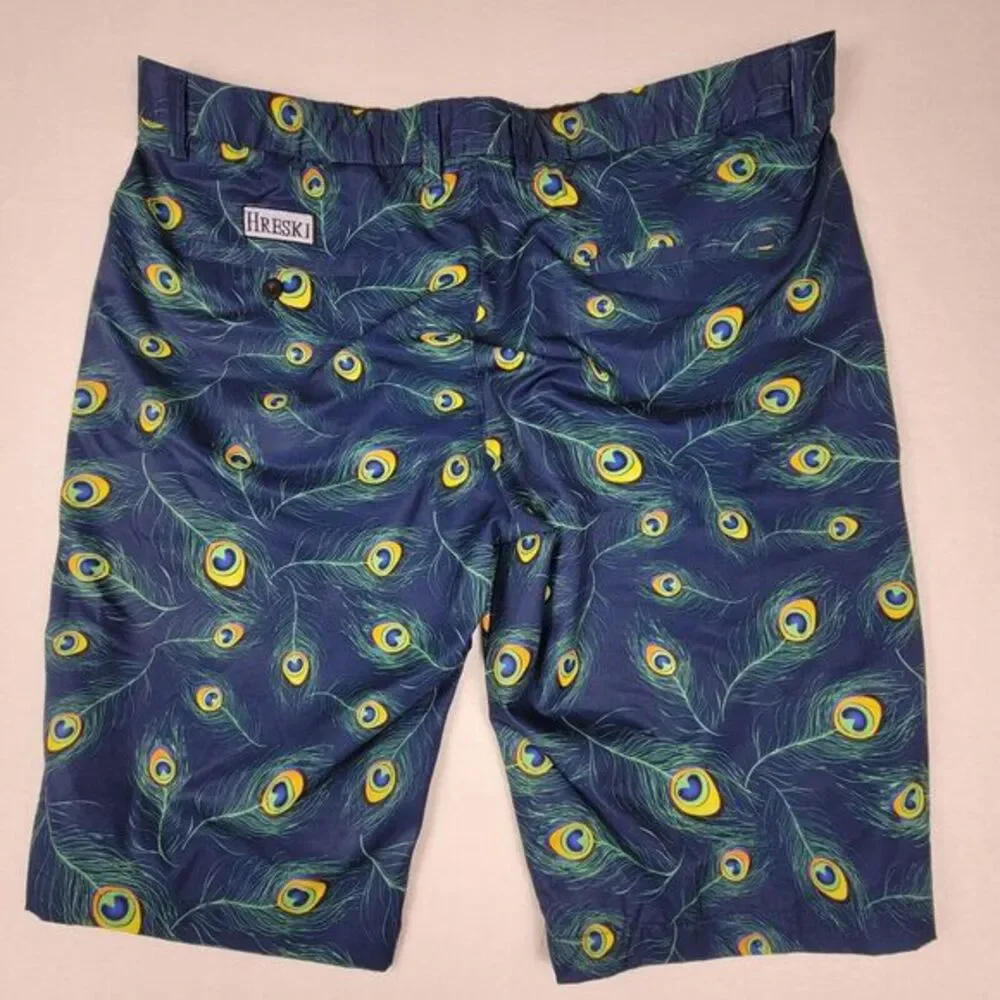 Hreski Performance Golf Shorts Men's Sz 42 x 12‎ Peacock Crazy Loud